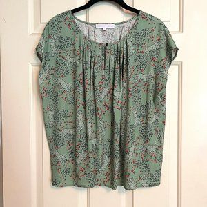 Cap-sleeve blouson top, "Maggie Pleat Neck Top" by Corey Lynn Calter